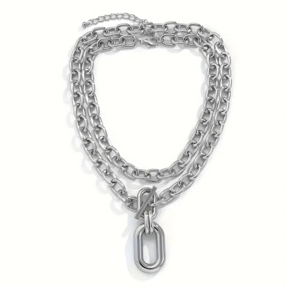 Madison Bold Silver Chain Link Toggle Necklace Set of 2 - Picture 4 of 4